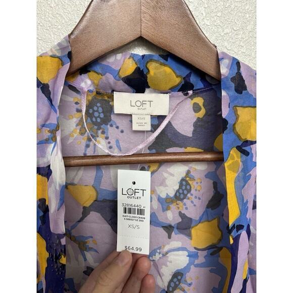 NWT Ann Taylor LOFT boho floral duster multicolor xs/s hippie beach purple sheer - Picture 3 of 5